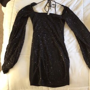 Lucy in the sky black glitter body con mini dress